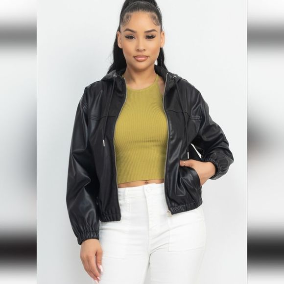 Faux leather jacket hoodie - Picture 2 of 5